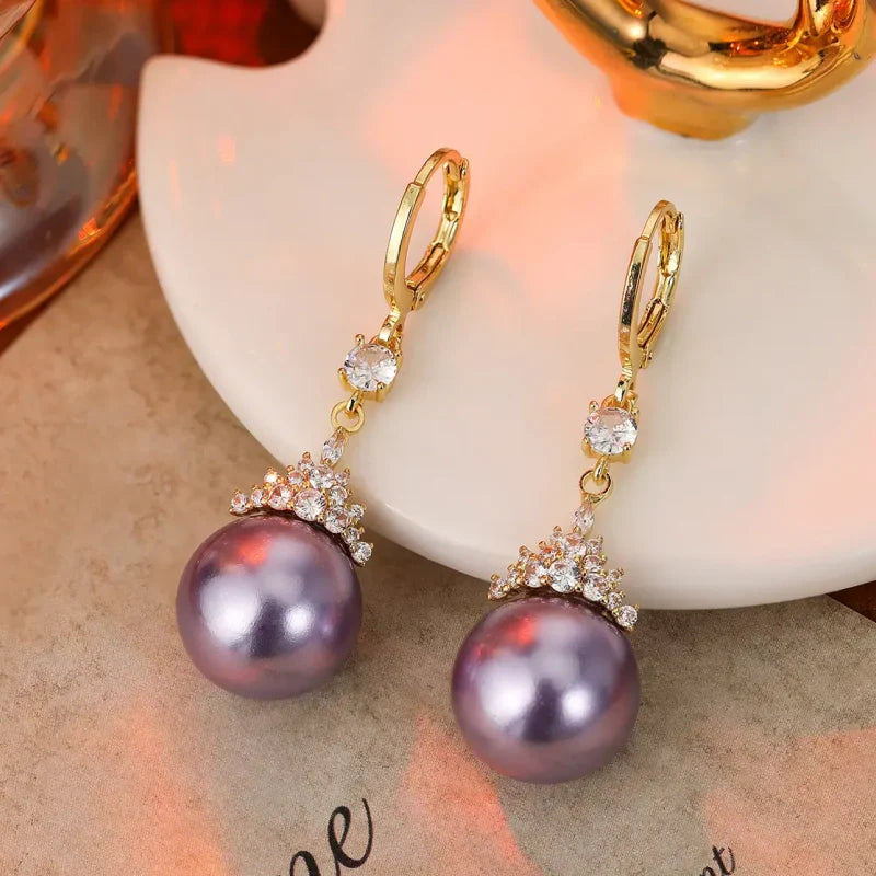 Boucles d'oreilles élégantes et brillantes en fausses perles de style français